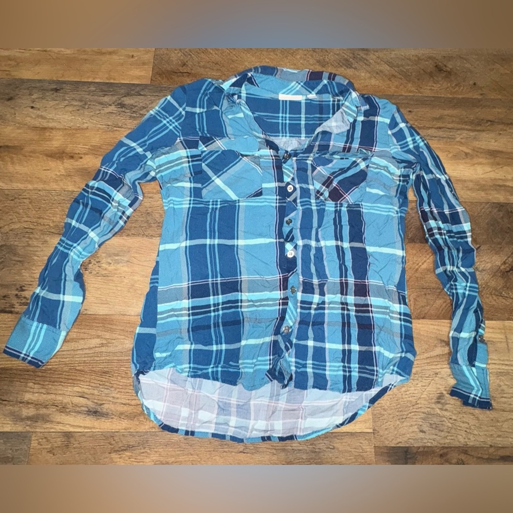 New York & Company Blue Plaid Button-Down Shirt